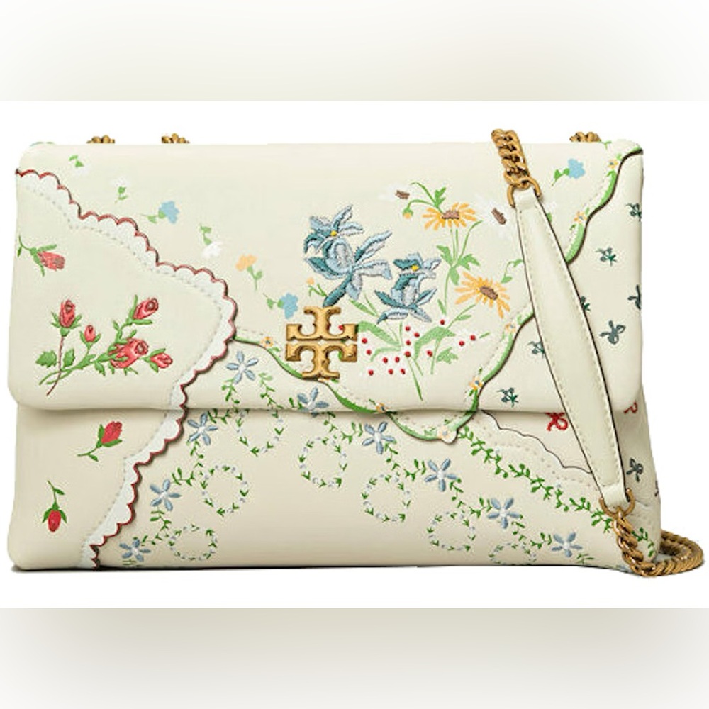 HOST PIC TORY BURCH KIRA AFTERNOON TEA SHOULDER BAG IN CREAM FLORAL EMBROIDERY